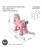 Pink paisley plush rocking horse with solid wooden frame