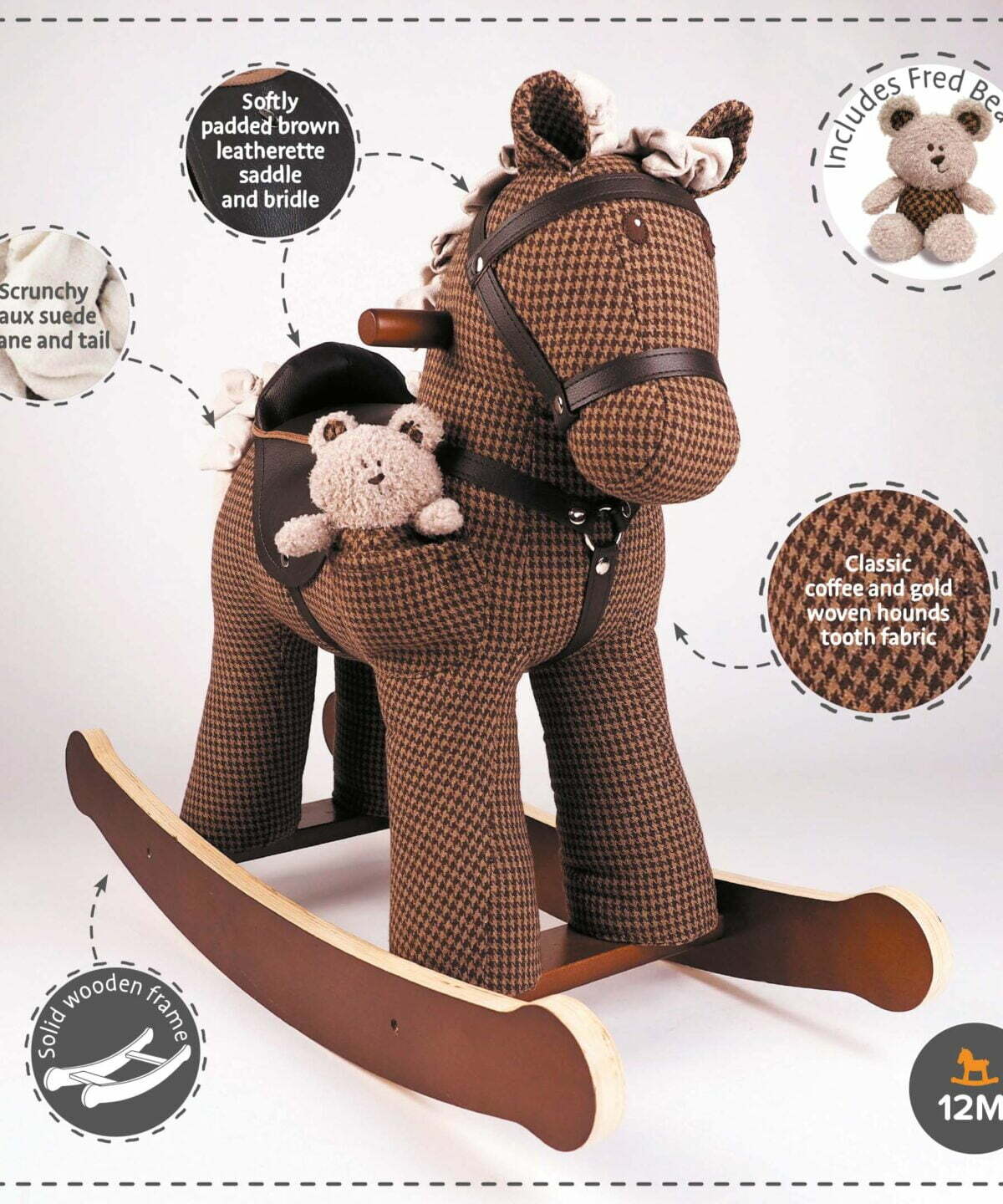 Features and benefits displayed for Chester & Fred Rocking Horse