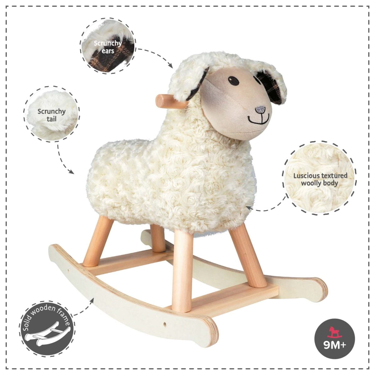 Features and benefits displayed for Lambert Rocking Sheep