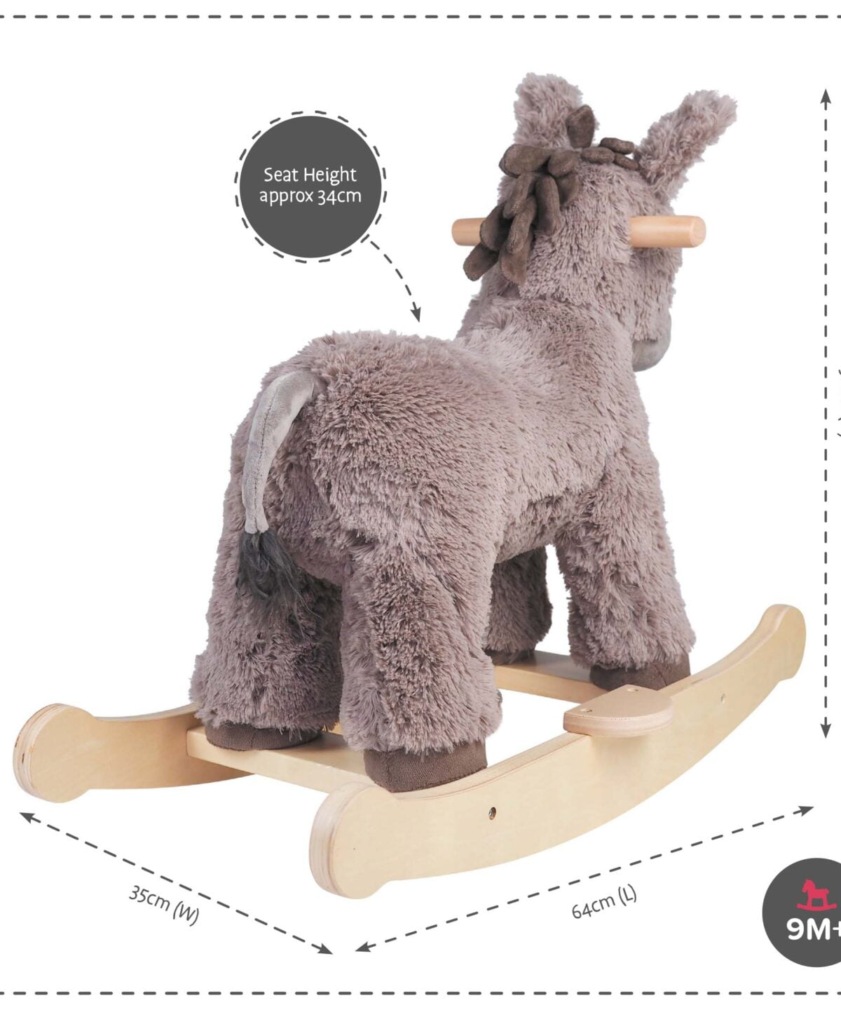 Product dimensions displayed for Norbert Rocking Donkey