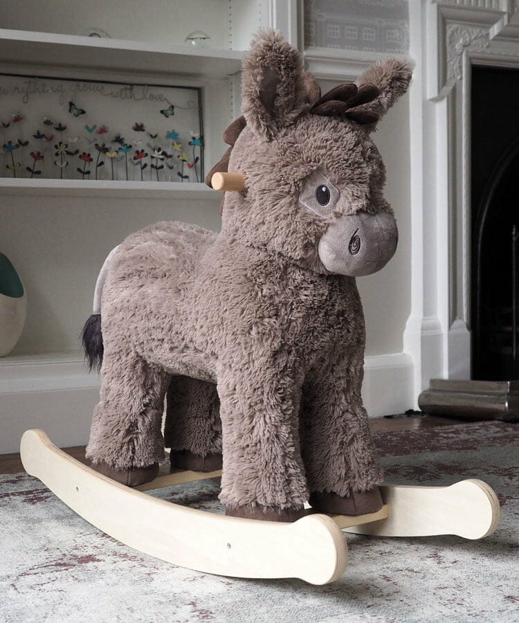 Norbert Rocking Donkey toy with soft brown plush fabric
