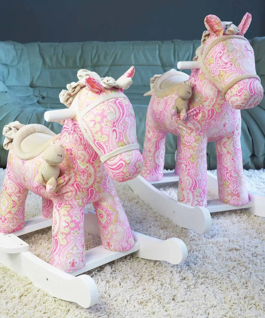 Pixie & Fluff Rocking Horses with white painted rails and handles