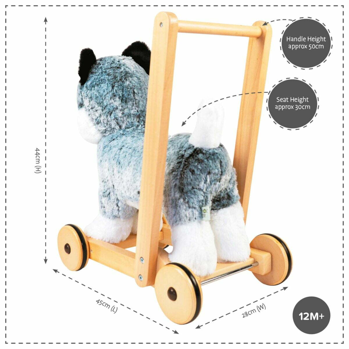 Product dimensions displayed for Mishka Dog Baby Walker