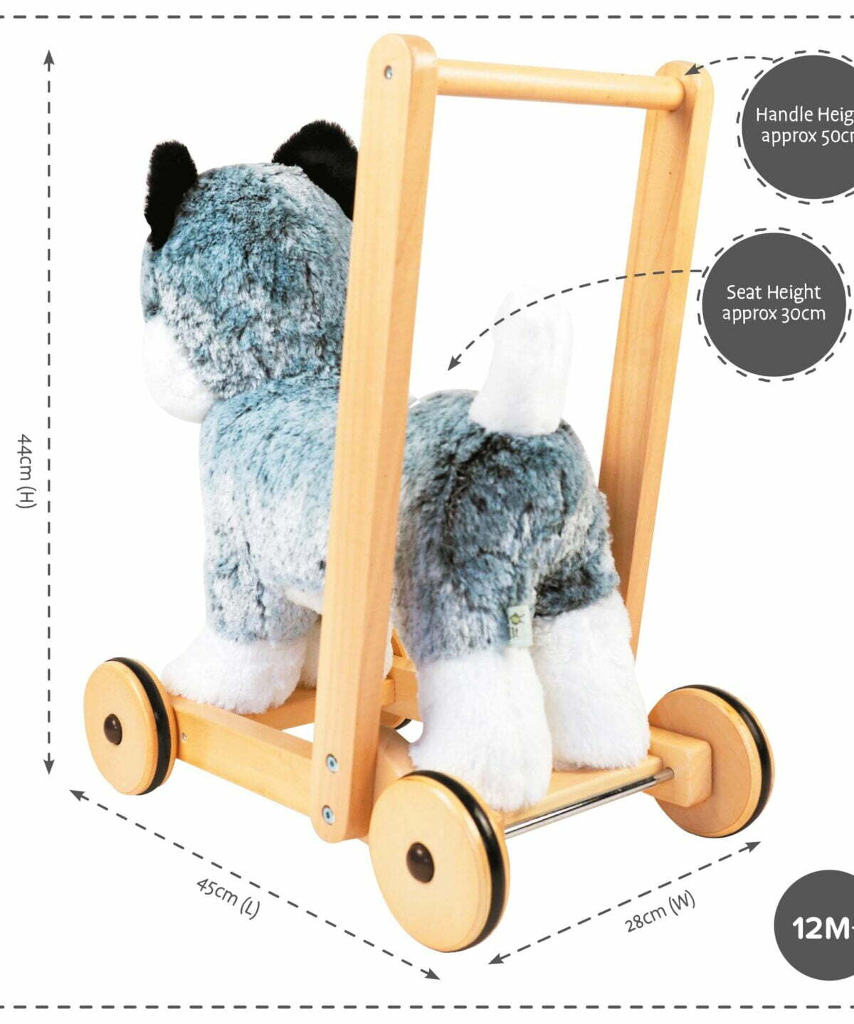 Product dimensions displayed for Mishka Dog Baby Walker