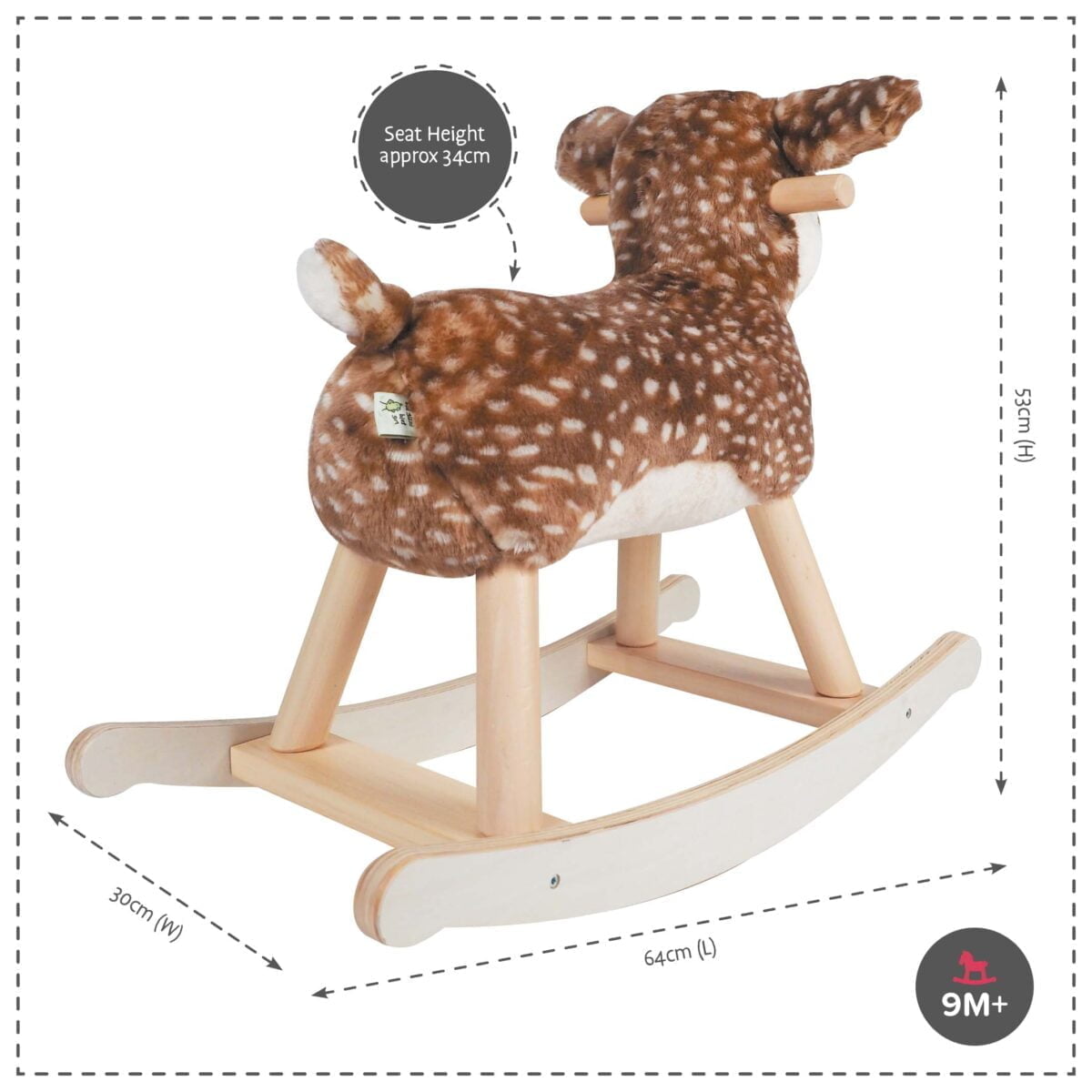 Product dimensions displayed for Willow Rocking Deer
