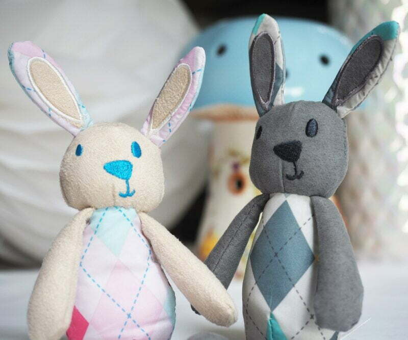 Pink and blue little rabbits