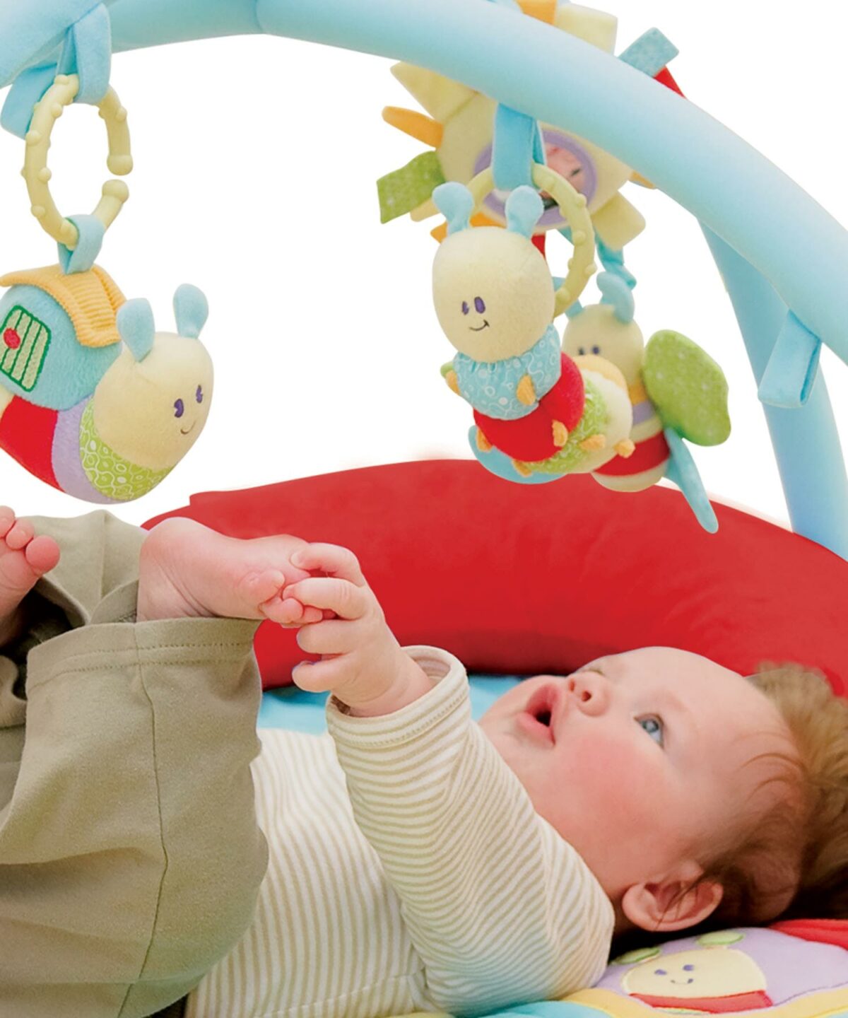 Close up of baby playing with Softly Snail Multi-Activity Playgym