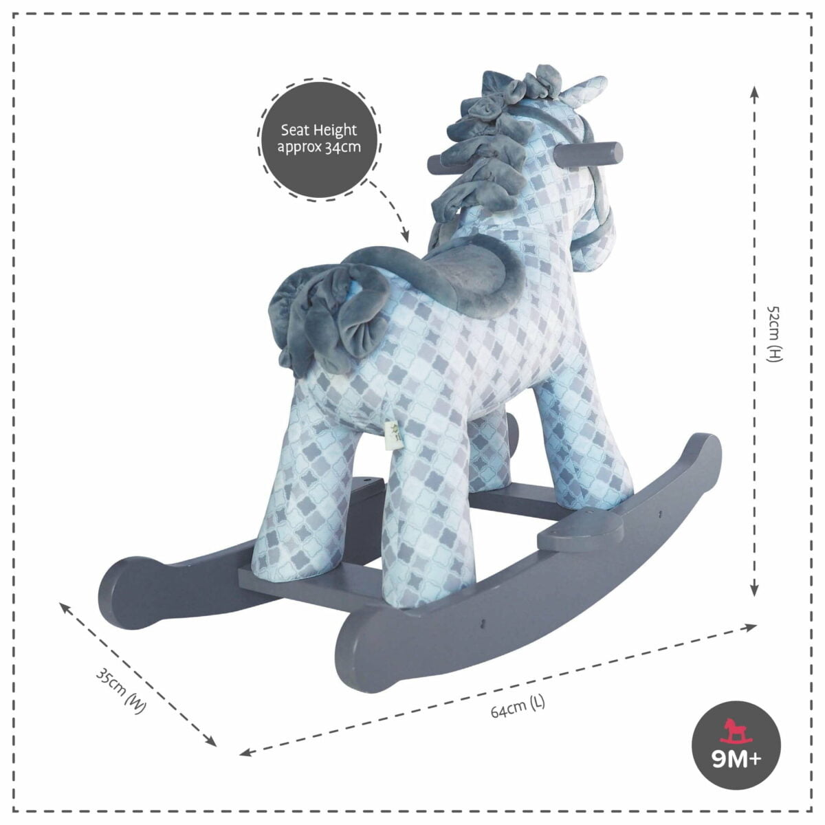 Product dimensions displayed for Harper & Chase Rocking Horse