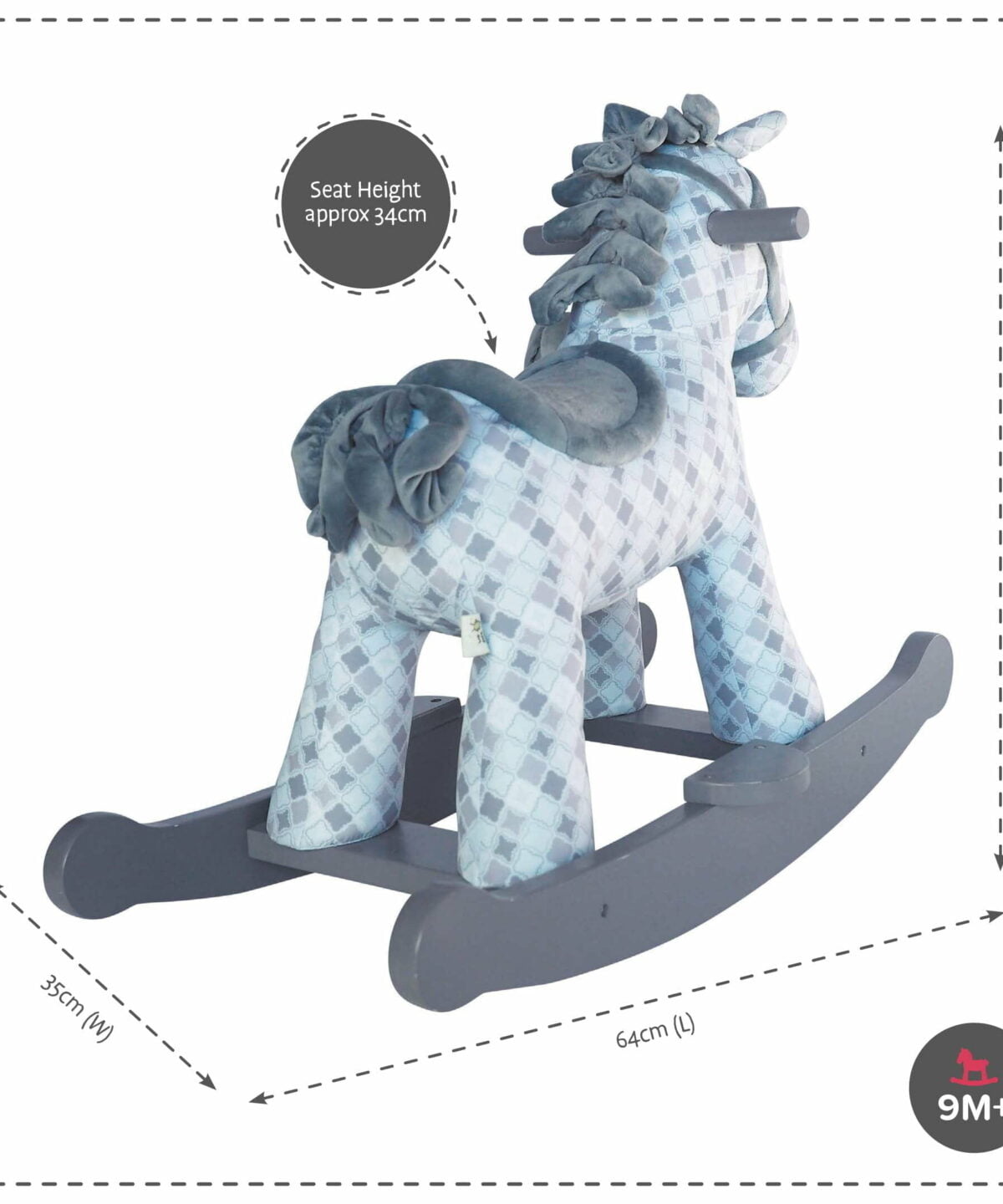 Product dimensions displayed for Harper & Chase Rocking Horse