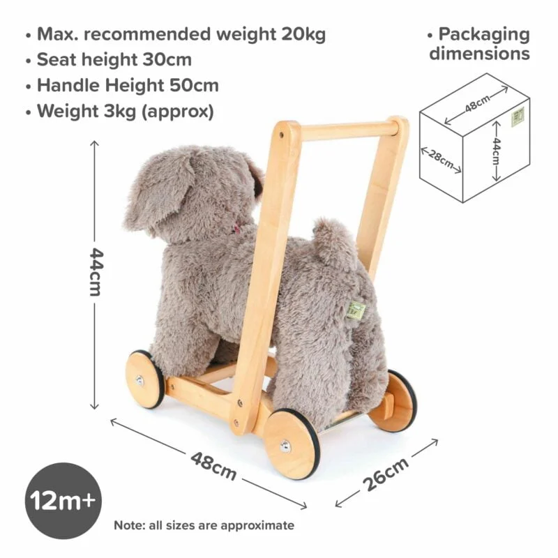infographic image of bailey push along dog walker toy