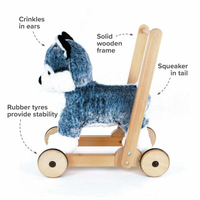 Infographic of Mishka Husky Dog Baby walker with wheels