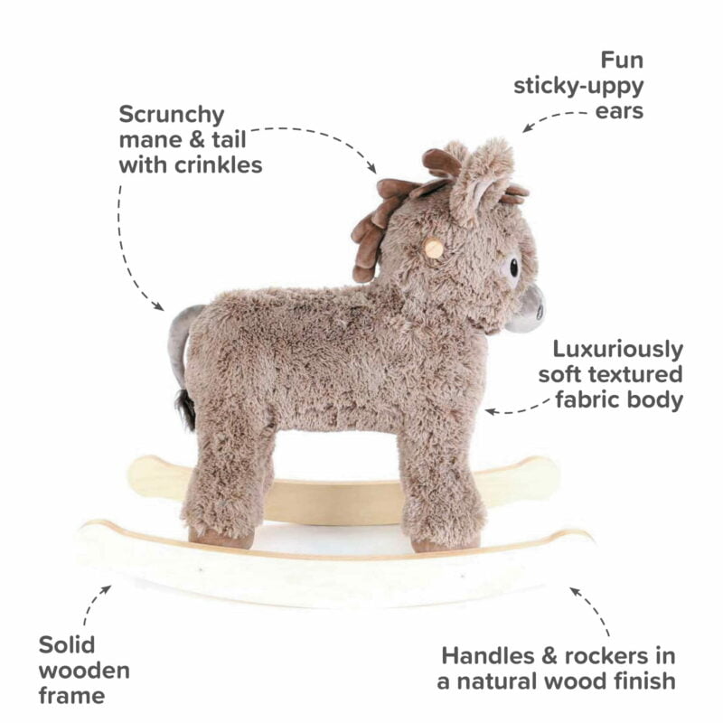 Norbert Rocking Donkey 12m+ Infographic with wooden rocking rails
