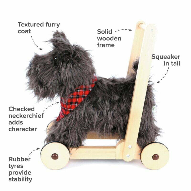 Infographic image of scottie dog baby walker for baby 