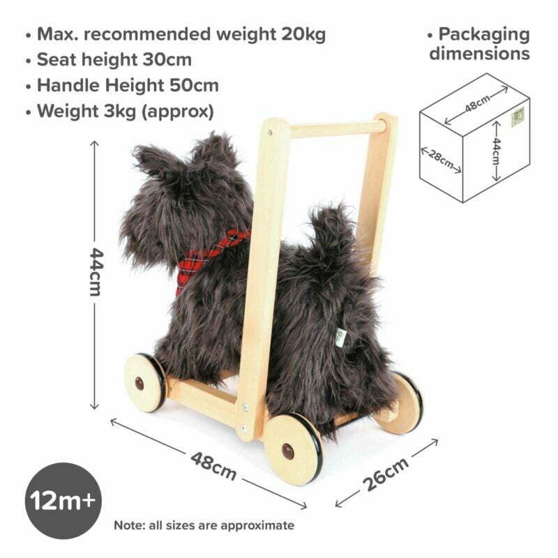 infographic image of scottie dog baby walker with wheels 