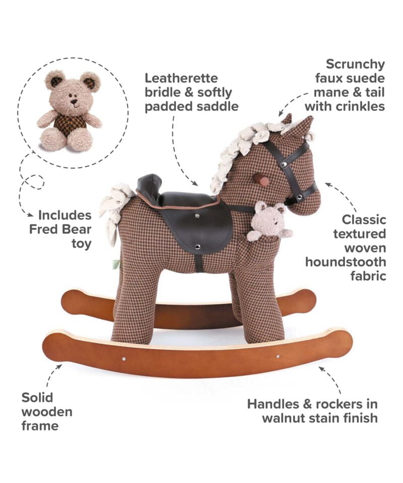 Infographic image of Chester & Fred Rocking Horse  showing features and benefits