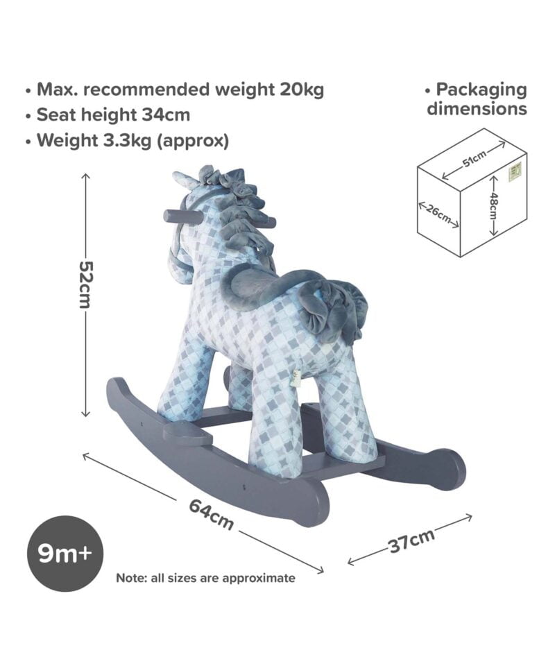 Infographic image of Harper & Chase Rocking Horse showing dimensions