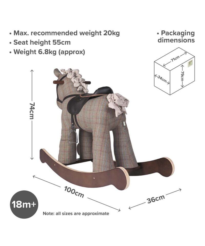 Infographic image of Jasper Rocking Horse showing dimensions