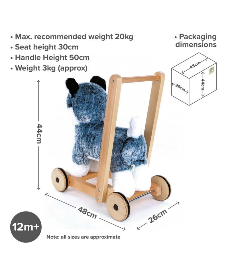 Infographic image of Mishka Dog Baby Walker showing dimensions