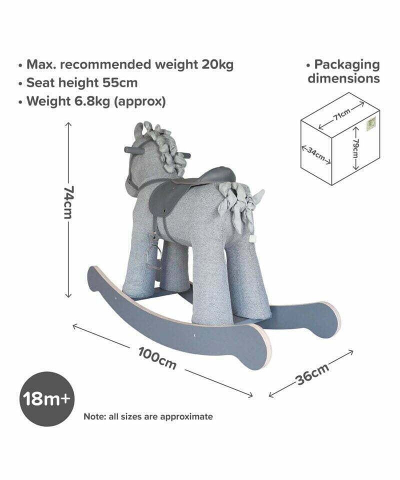 Infographic showing dimensions of Stirling Rocking Horse