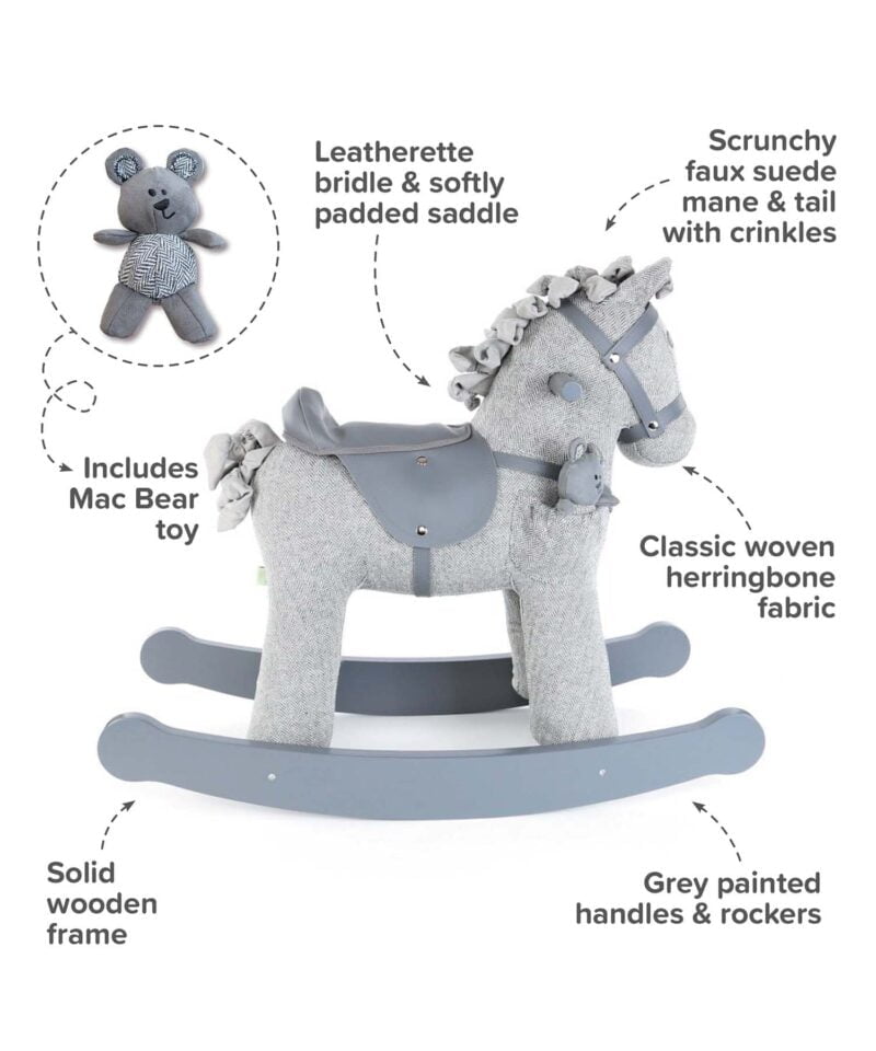 Infographic image of Stirling & Mac Rocking Horse showing features and benefits