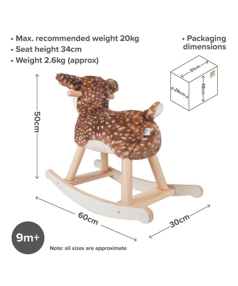 Infographic image of Willow Rocking Deer showing dimensions